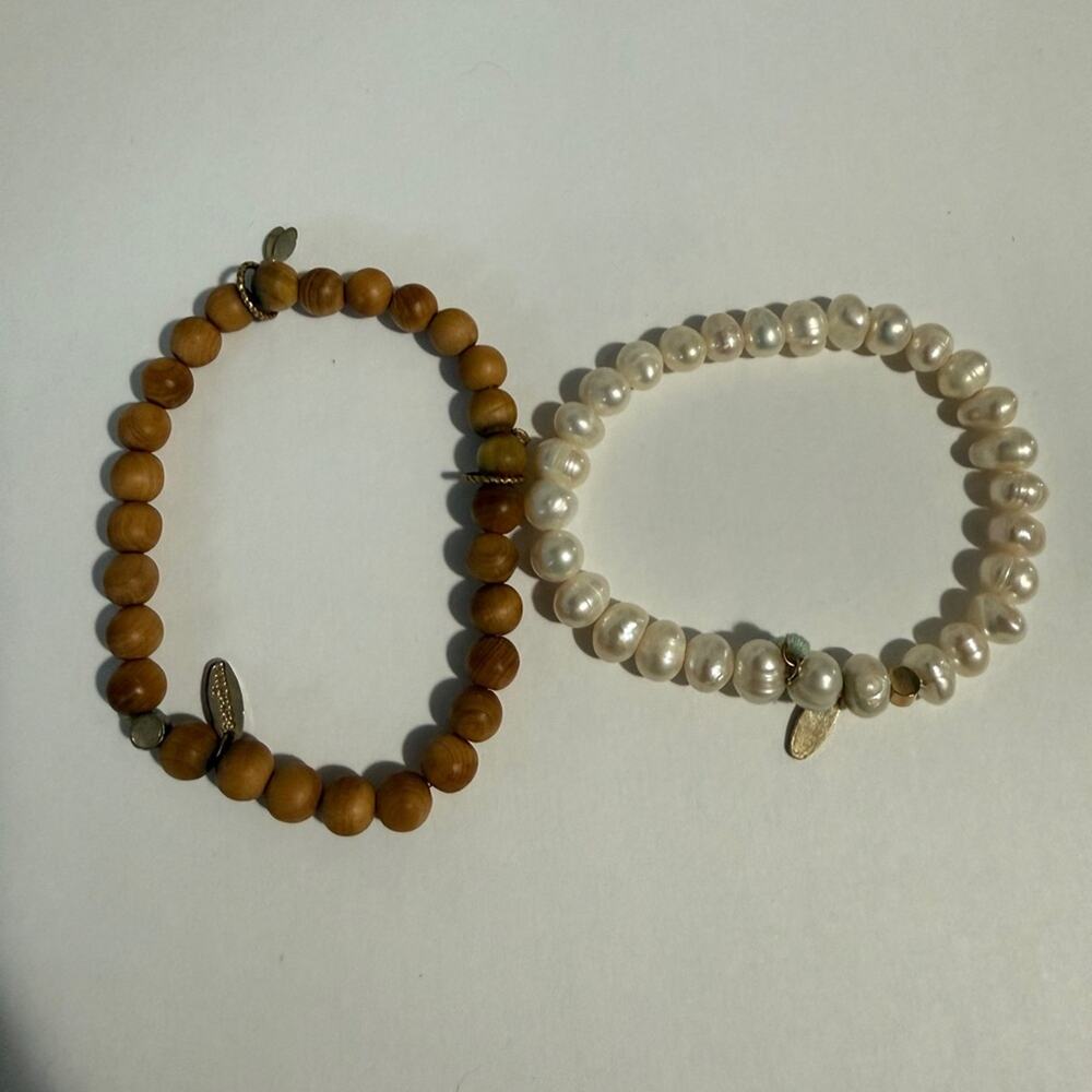 Set of 2 Serefina Bead bracelets (wood and pearl) Anthropologie